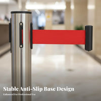 Retractable Belt Stanchion Stable and Anti-Tip Stainless Steel Queue Post Easy Installation Crowd Control Post with Belt for Banks, Airports, Stations