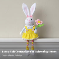 Beaded Leg Hare Soft Toy Farmhouse Aesthetic Dangle Leg Bunny Figure Boy and Girl Pair Easter Bunny Soft Toy for Tabletop, Mantelpiece, Tiered Tray