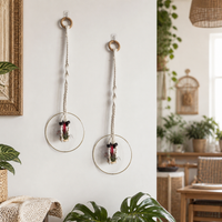 Handmade Macrame Plant Hanger, Boho Rope Hanging Planter for Indoor Plants, Home Decor Balcony Garden, Neutral-White Textile Fiber