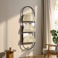 Magazine Rack with Cane Shelves Boho Wall-Mounted Magazine Rack Space-Saving