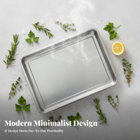 premium Large Rectangular Steel Platter adaptable Shallow Rimmed Pan long-lastinging Serving Tray sturdyDuty for Professionals, Party Hosts, Barbecue, Restaurant, Buffet, Kitchen