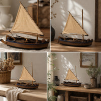 Model Sailboat with Cloth Sails Marine Sailing Boat Model Rustic Desktop Ornament for Desk
