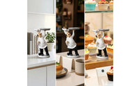 Hand-Painted Chef Figurine Resin Figurine with Tray Compact Chef Statue Collectible for Kitchen, Countertop