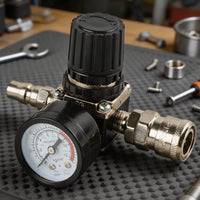 140 PSI Air Regulator with Gauge Square Body Air Compressor Regulator Metal Housing Pressure Reducing Valve Adjustable Knob for Workshop
