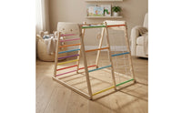 Wooden Climbing Frame with Cord Climbing Net Freestanding Wooden Climbing Arch Play Structure Wood Indoor Climbing Gym for Young Children, Kids