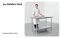 Rust-Proof 2-Tier Stainless Steel Work Table Easy to Clean Commercial Kitchen Prep Table High Load-Bearing Capacity Heavy Duty Workbench Food Grade for Restaurant Owners, Professionals, Home Cooks, Warehouse, Pantry, Garage