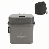 2 Pieces Folding Handles Square Camping Pot Matte Gray Nesting Cookware Set Mesh Storage Pouch Aluminum Camping Cookware Compact