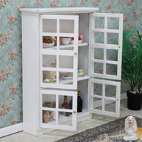 White Finish Dollhouse Kitchen Cupboard Detailed Design Mini Display Cabinet Wood Material Miniature Showcase Cabinet Wooden