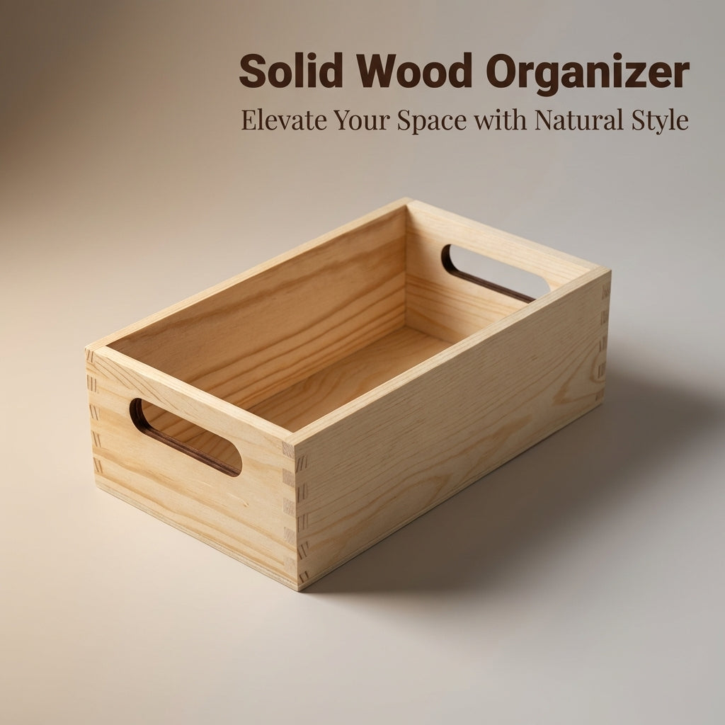 Wooden Storage Box with Handles, Vintage Wooden Crate for Desk Organization, Solid Wood Storage Crates, Rustic Wooden Crate Storage