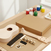 Early Music Education DIY Ukulele Kit Playable Instrument Paintable Wooden Ukulele Adjustable Tuning Build Your Own Guitar Toy for Children, Beginners, Art Class, Home School