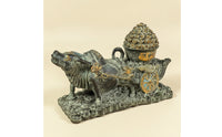 Ox Statue with Cart Antique Bronze Bovine Cart Statue Detailed for Office