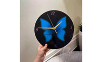 Butterfly Wall Clock Black Dial Round Wall Clock Gold-Tone Hands Timepiece