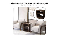 New Chinese design Upholstered Armchair with Wooden Frame Wide Armrests Wooden angular frame Armchair Ergonomic Design Seating Furniture for Business Professionals, Interior Designers, Conference Room, Reception Area, Hotel Lobby, Library
