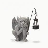 Light-up Gargoyle with Lantern Resin Garden Gargoyle Statue Gothic Devil Figurine Waterproof for Balcony