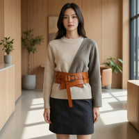 Genuine Leather Belt with Removable Strap Cowhide Waist Cincher Comfortable Wide Belt Soft for Sweaters