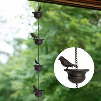 Bird Rain Chain Hanging Rain Chain with Bird Cups Outdoor Downspout Substitute for Gutter, Garden