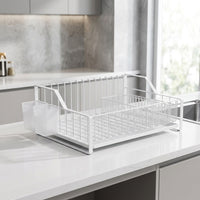 Dish Rack with Cutlery Holder and Cup Holder, 304 Stainless Steel Single Tier Bowl Rack, Modern Minimalist Design Aesthetic for Kitchen Counter