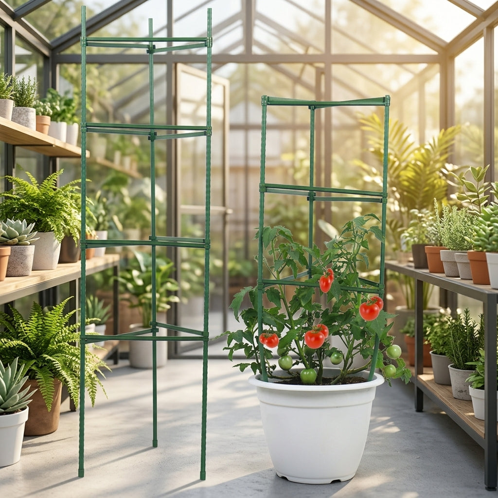 Garden Trellis for Outdoor Plants and Tomato Support, Heavy Duty Stainless Steel Metal Trellis Cage, Green Garden Stakes, Potted Plant Stakes