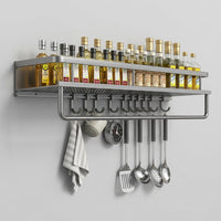 Wall Mount Rack for Utensil Storage, Durable Spice Made of Metal, Space Aluminum Kitchen Organizer with Adhesive Setup