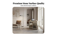 Solid Wood Frame Mobile Sofa Side Cabinet Sintered Stone Top Rolling End Table Retro Design Rolling Side Table Easy to Move for Apartment Dwellers, Homeowners, Office Workers, Bedroom, Small Areas, Study