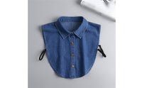 Detachable Denim Shirt Front Insert Button-down Half Shirt for Women, Students, Layered-Look, Office, School