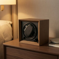 Wooden Single Watch Winder with LED Light Compact Automatic Watch Winder with LED Light Ultra-Quiet Silent for Display Shelf, Bedside Table, Office Desk