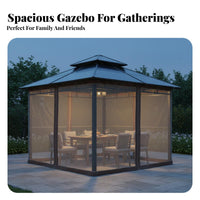 4-Post Fixed Roof Gazebo Sun Protection Protection Fixed Roof Gazebo with Netting Weather Withstandant Cover for Residents, Families, Patio, Courtyard
