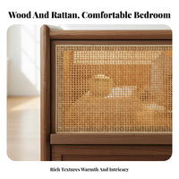 Japanese design Single-Drawer Rattan Nightstand Space-Saving Narrow Design Bedside Table Minimalist Aesthetic Household Furniture sturdy Wood Legs for Apartment Dwellers, Homeowners, Students, Bedroom, Small Spaces, Living Room, Hallway