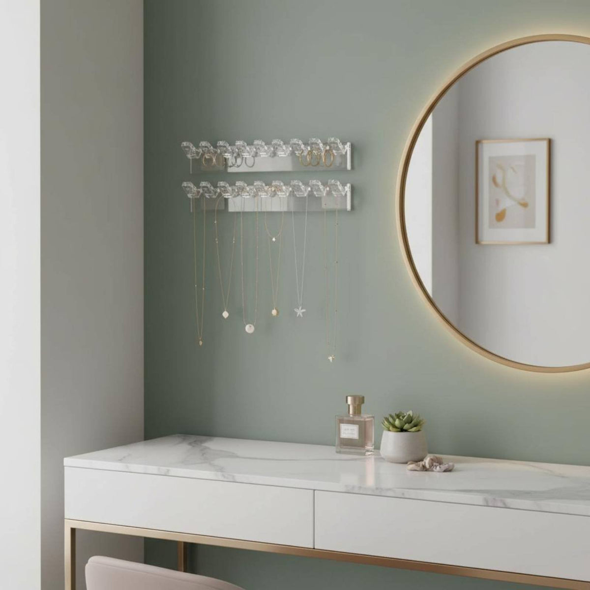 3 Pieces Anti-Untangled Jewelry Holder Space-Saving Wall Mounted Necklace Rack Drill Wall Mounted Jewelry Hooks for Cabinet Door, Dressing Room