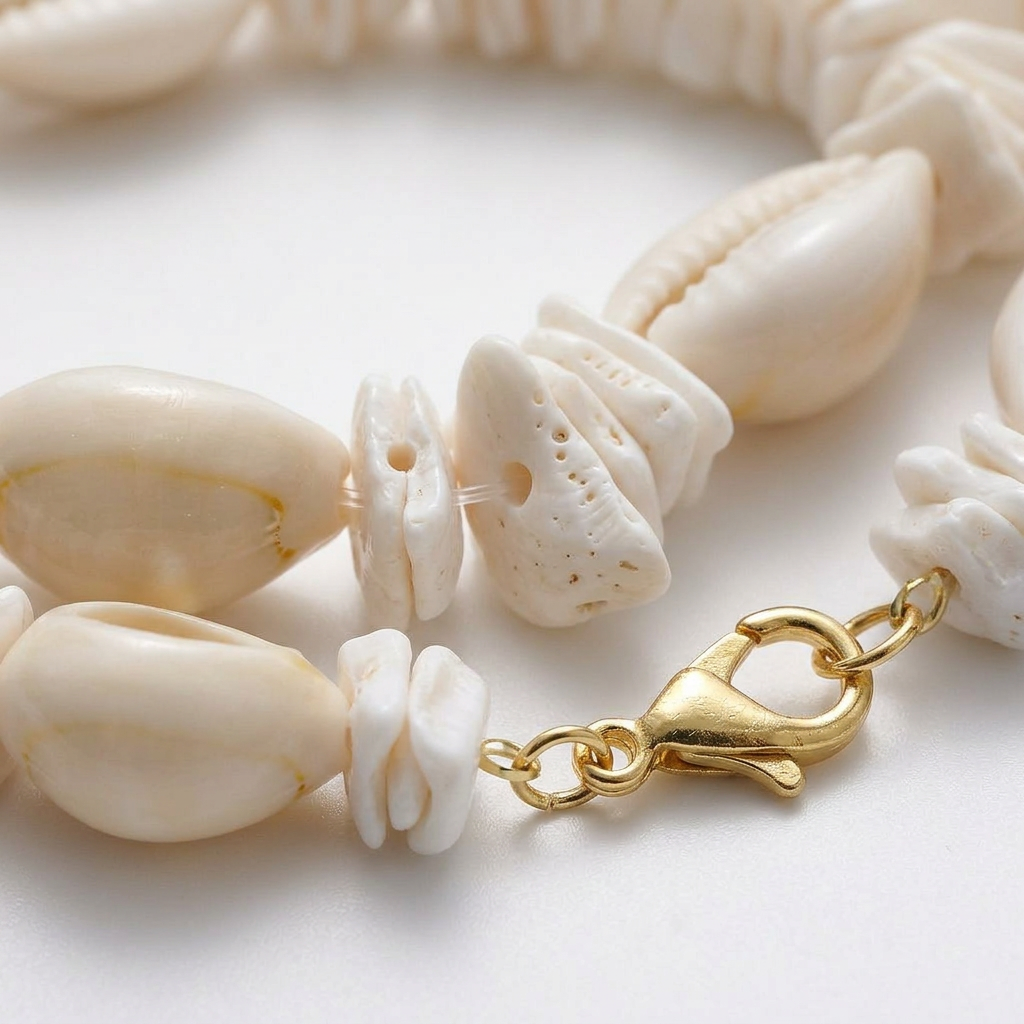 Cowrie Necklace Bracelet Set for Women Girls, Boho Adjustable Beach Jewelry, Vacation Mixed Material, Titanium Steel Base