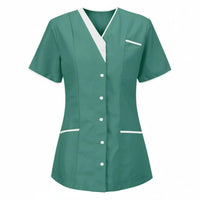 Short Sleeve Nurse Attire Shirt Contrast Trim Medical Top for Hospital