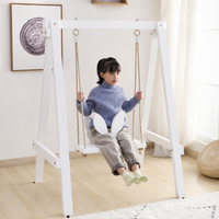 Small Wooden A-Frame Garden Swing for Children, White Wood Hanging Chair with Basket Seat, Modern Design for Patio