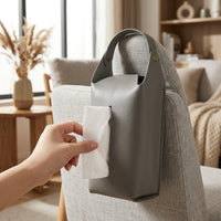 Kitchen Accessories Hanging Tissue Box, Faux Leather Tissue Box Holder and Napkin Holder, PU Leather Car Tissues for Sun Visor, Handle Design