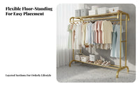 Stable Structure Unattached Standing Clothes Organizer Easy Assembly Clothing Rack with Shelf Large Capacity Unattached Standing Clothing Rack with Shelf Rust Resistant for Homeowners, Boutique Owners, Balcony, Outdoor, Bedroom, Laundry Room