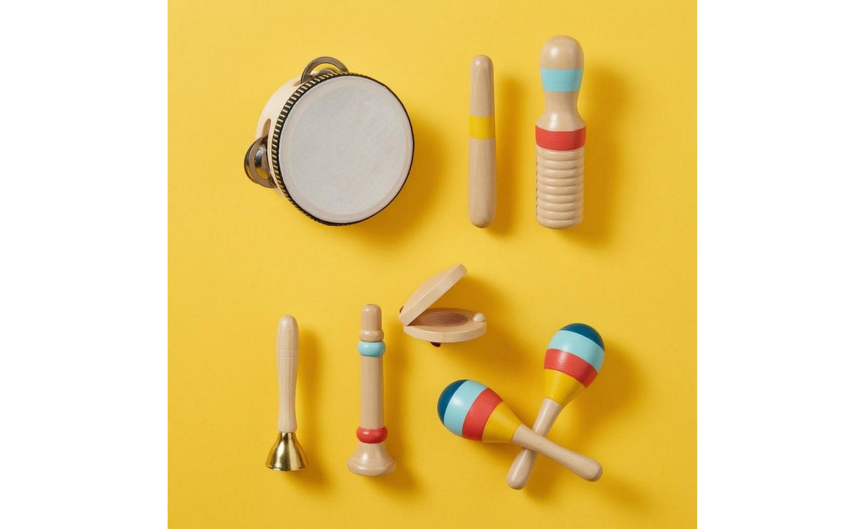 7 Pieces Natural Wood Wooden Rhythm Percussion Set Painted Wooden Percussion Set Colorful Kids Musical Instrument Kit Boxed for Classroom