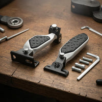 Textured Foldable Electric Bicycle Foot Pegs Angled Pivoting Fold-down Footrests Black Anti-Slip Foot Pedals Easy Install