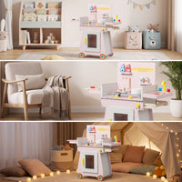Toy Grill Cart Freestanding Kitchen Trolley Toy Educational Play Kitchen with Grill for Kids, Daycare, Classroom