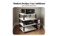 Sturdy Steel Frame High-Fidelity Equipment Rack Heavy Duty Multi-Tier Audio Rack Thickened Shelves Adjustable Amplifier Shelf Lockable Wheels for Audiophiles, Home Theater Enthusiasts, Studio