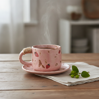 Ceramic Strawberry Pattern Coffee Mug and Saucer Set, 270ML