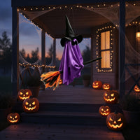 Spooky Witch Ghost with Flying Stick Lightweight Hanging Witch Ghost Draped Halloween Decor Suspended for Porch, Window, Yard, Tree