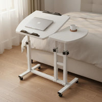 Multifunctional Rolling C-Shaped Table Sturdy Frame Mobile Bedside Table Space Saving Adjustable Overbed Desk Tilting Desktop for Students, Bedroom, Home Office, Living Room