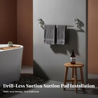 Suction Cup Extendable Towel Bar Drill-Less Setup Installation Washroom Fixture Damage Wall Organizer for Families, Homeowners, Washroom, Shower