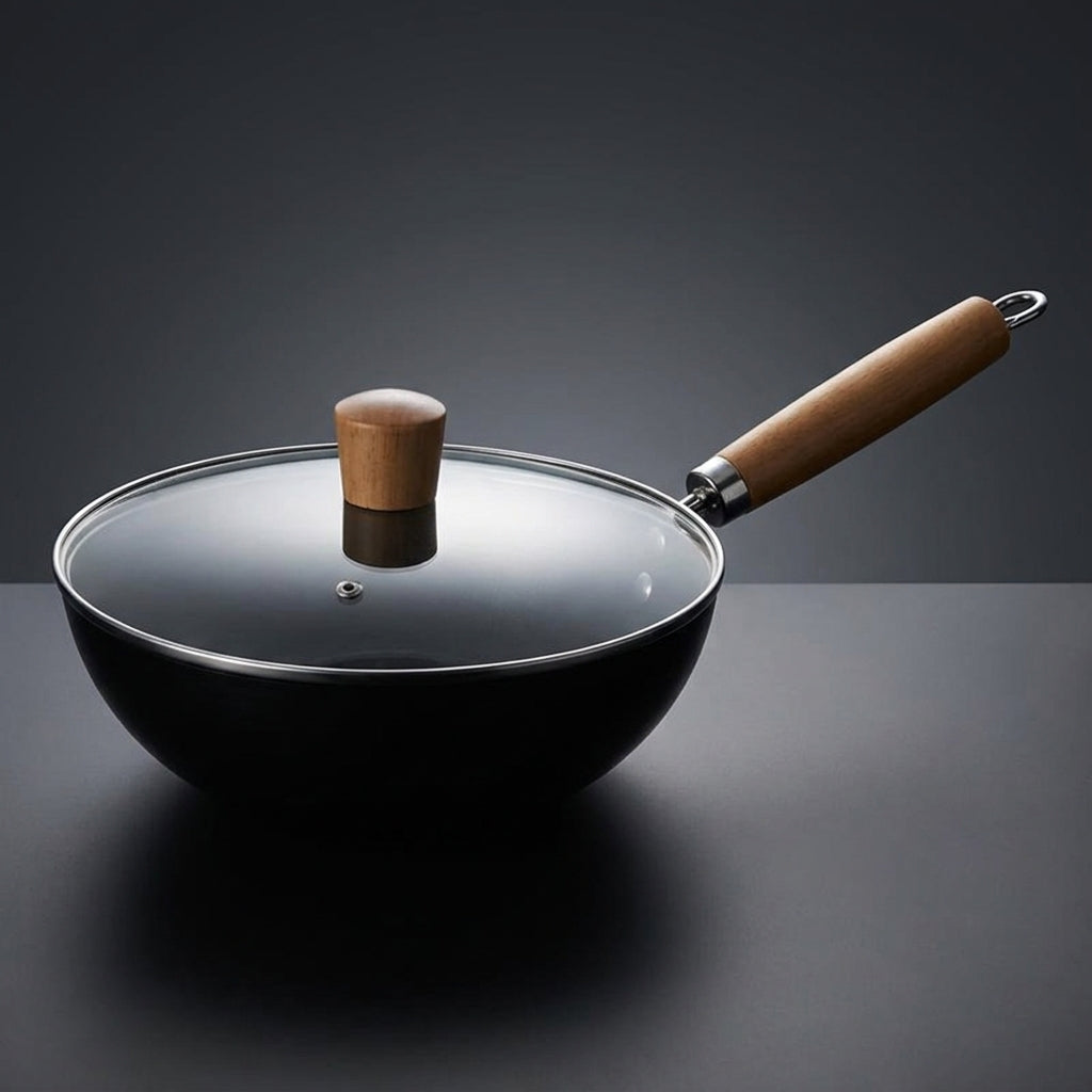Frying Pan for Induction Hob and Saucepan Use, Iron Wok Style Stir Fry Pan for Induction Cooker, Mini Egg Pan with Lid, Small Wok Design Piece