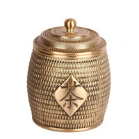 Tea Container Canister Woven Texture Lidded Brass Canister Round Bulbous
