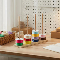 Solid Wood Construction Wooden Ribbon Storage Rack Neat Organization Wooden Spool Organizer Multi-Purpose Yarn Spool Rack Space-Saving for Florists, Crafters, Sewers, Flower Shop, Gift Wrapping Station