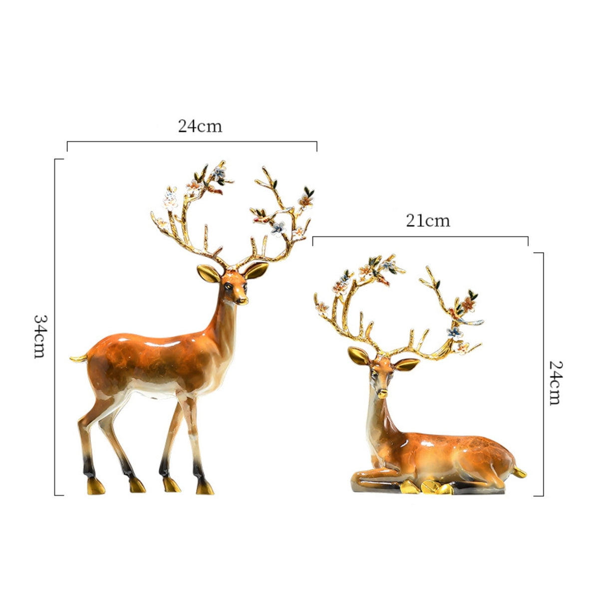 2 Pieces Deer Ornament Flower Antlers Deer Statue Hand Painted Home Decor for Living Room, TV Stand
