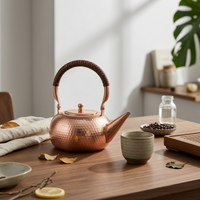 Hammered Copper Tea Kettle Polished Teapot with Wrapped Handle Handmade Look