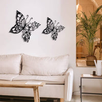 Metal Lepidoptera Wall Art Rust Resistant Butterfly Floral Wall Decor Nature Themed Black Metal Floral Piece Hanging