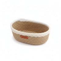 Handwoven Rope Basket with Leather Label Space-Saving Cotton Rope Basket Soft Woven Organizer Compact for Entryway