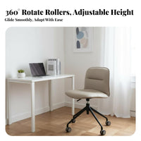 Height Adjustable Armless Rolling Chair Nordic Design Armless Upholstered Shell Chair Compact Swivel Seat Comfortable Upholstery for Students, Teens, Women, Study Room, Small Areas, Bedroom, Vanity Area